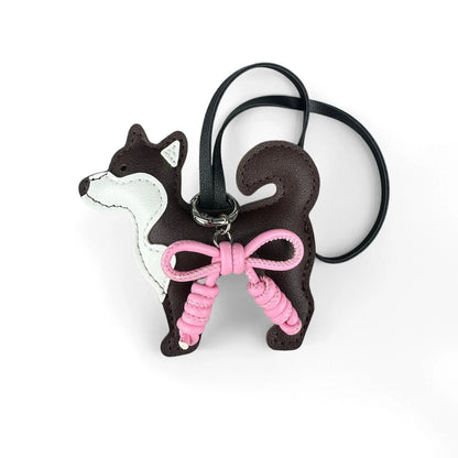 Adorable PU Leather Shiba Inu Dog Bag Charm– Puppy Pendant with Hand-Braided Leather Bow-Purse Decor Gift Friends & Family-Y2K