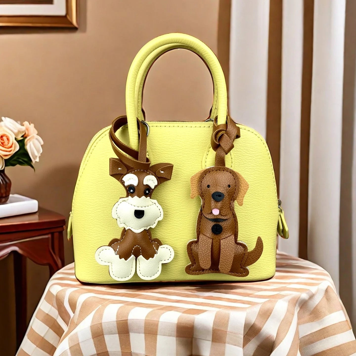 Brown PU Leather Dog Keychain Charm-Cute Puppy Pendant for Purse/Bag, Everyday Carry Accessory for Women & Men/Perfect Gift