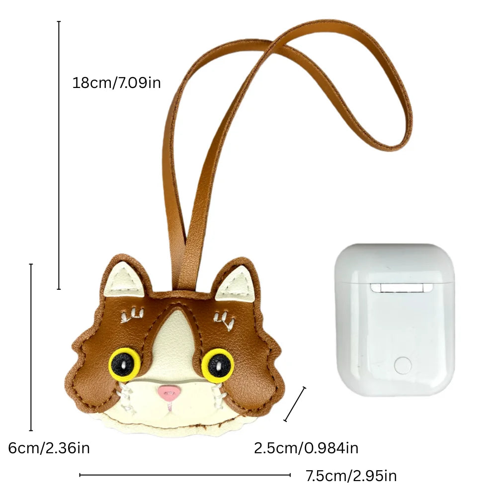 Plump & Handmade PU Leather Kitten Keychain/Bag Charm - 3D Detailed Face, Cute Charm for Daily Joy!-Perfect Gift/Bag Accessory