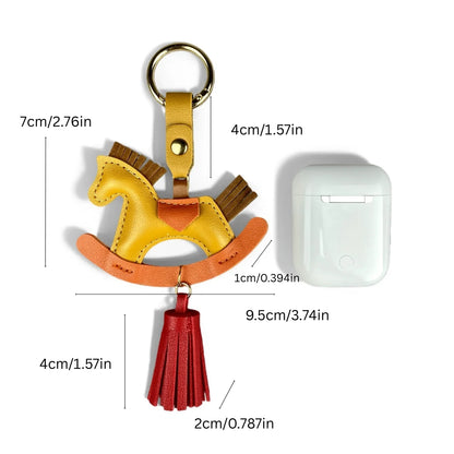 Vibrant PU Leather Rocking Horse Keychain/Bag Charm - Colorful Two-Tone Design with PU Leather Tassel, Cute Bag Charm & Gift