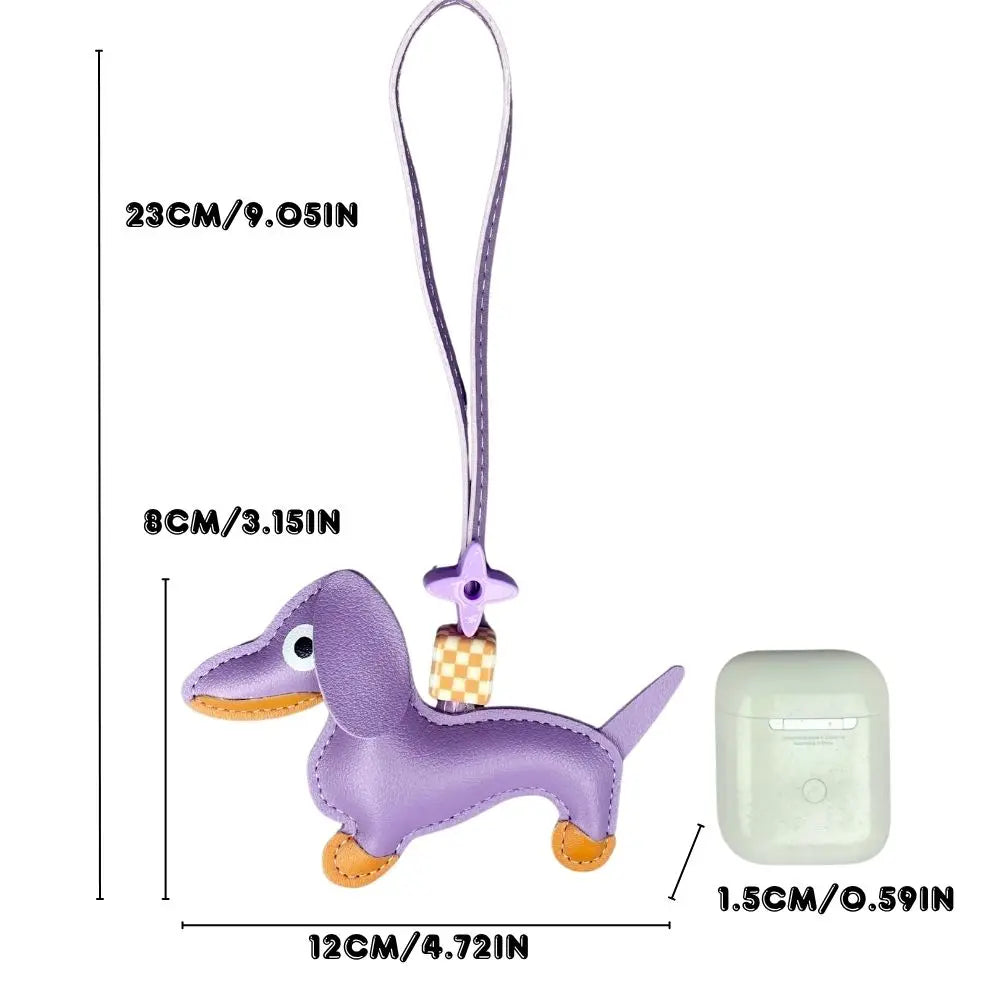 12-Color Dachshund Leather Keychain-Adjustable Leather Cord with Beads-PU Leather-Ideal Bag Accessory-Perfect Gift