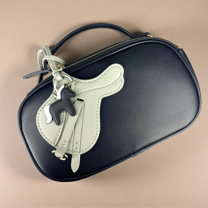 Handmade PU Leather Saddle Bag Charm with Tiny Horse Pendant – Stylish And Unique Equestrian Gift for Purse, Keychain & Backpack