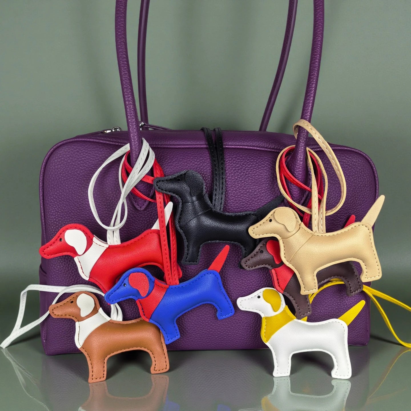 Handmade Premium PU Leather Dachshund Bag Charm – Stuffed & Structured, Classic Color, Elegant Finish