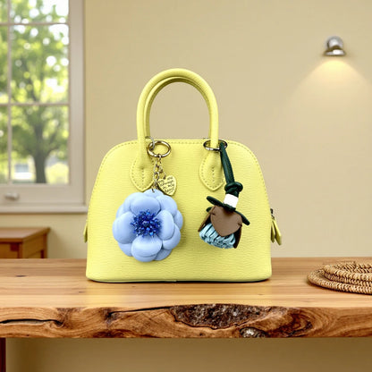 Blue Theme Floral Pu Leather Keychain/Bag Charm-Blue Flower Purse Charm Car Hanging Decor-Unique Calming Aesthetic Gift For Bag