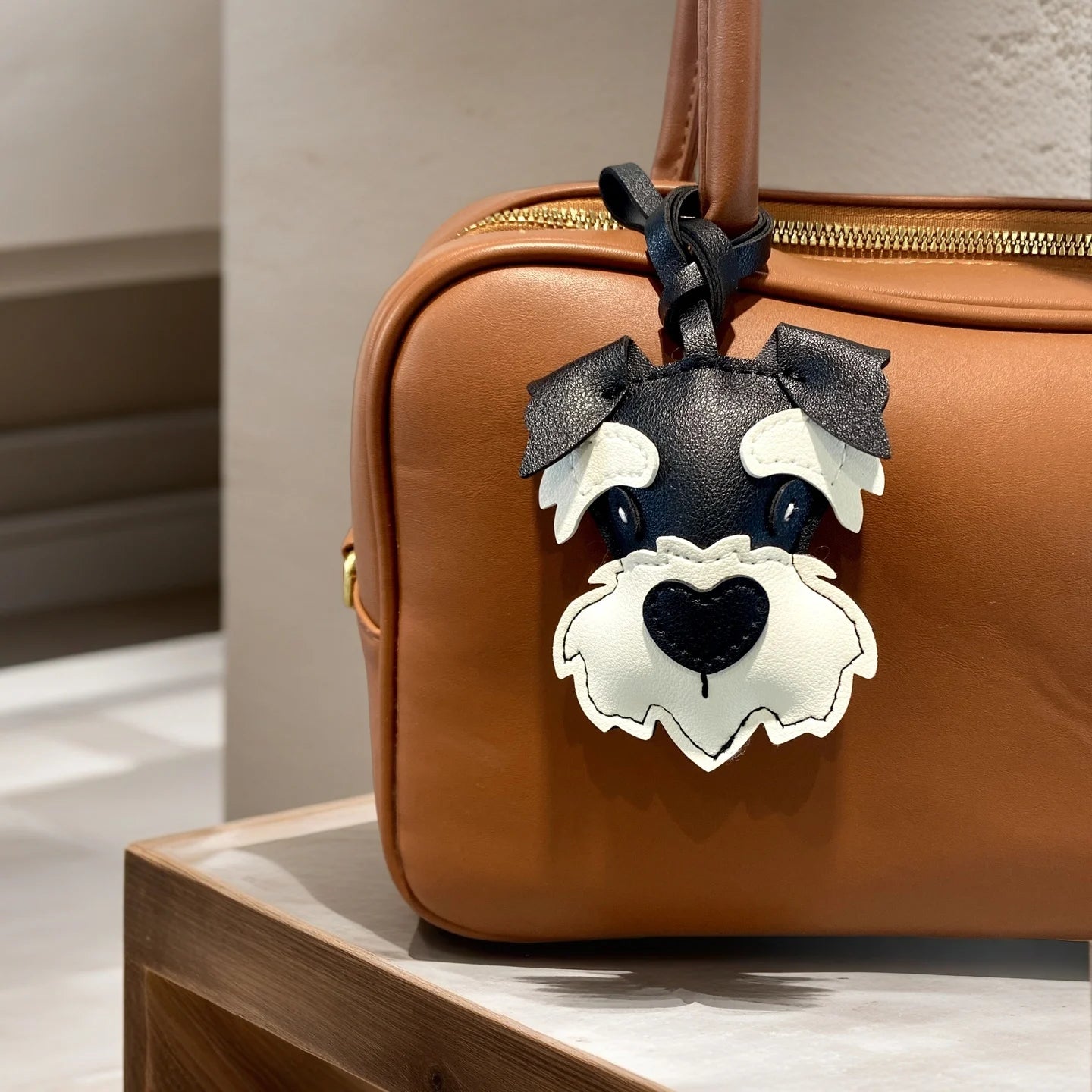 Adorable PU Leather Schnauzer Keychain Bag Charm– Cute Realistic Dog Pendant, Handmade PU Leather Purse/Bag Accessory/Great Gift