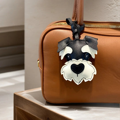 Adorable PU Leather Schnauzer Keychain Bag Charm– Cute Realistic Dog Pendant, Handmade PU Leather Purse/Bag Accessory/Great Gift