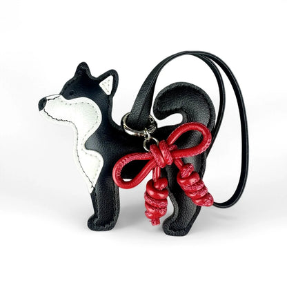 Adorable PU Leather Shiba Inu Dog Bag Charm– Puppy Pendant with Hand-Braided Leather Bow-Purse Decor Gift Friends & Family-Y2K