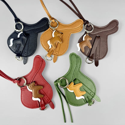 Handmade PU Leather Saddle Bag Charm with Tiny Horse Pendant – Stylish And Unique Equestrian Gift for Purse, Keychain & Backpack