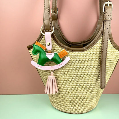 Vibrant PU Leather Rocking Horse Keychain/Bag Charm - Colorful Two-Tone Design with PU Leather Tassel, Cute Bag Charm & Gift