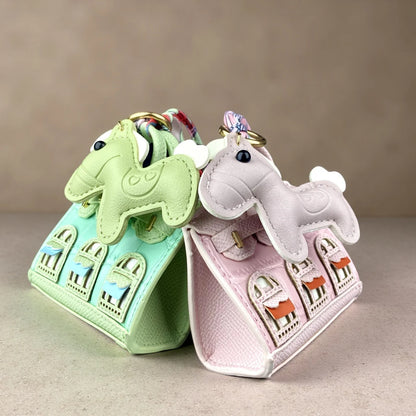 Cute Mini PU Leather House Shape Headphone Case Coin Purse Set-Handbag Charm Decor-Portable Earbud Storage Pouch /Small Wallet