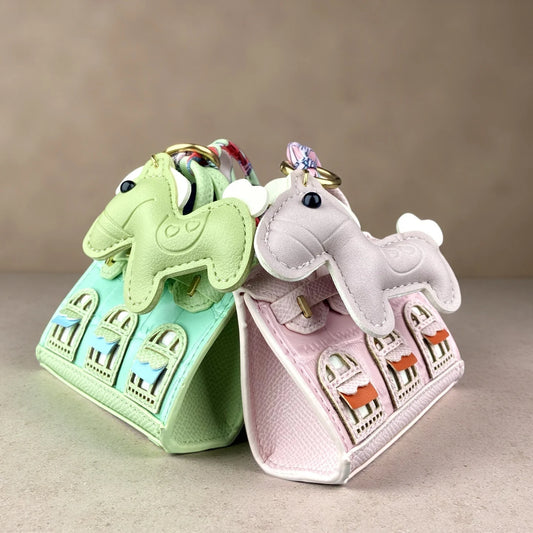 Cute Mini PU Leather House Shape Headphone Case Coin Purse Set-Handbag Charm Decor-Portable Earbud Storage Pouch /Small Wallet