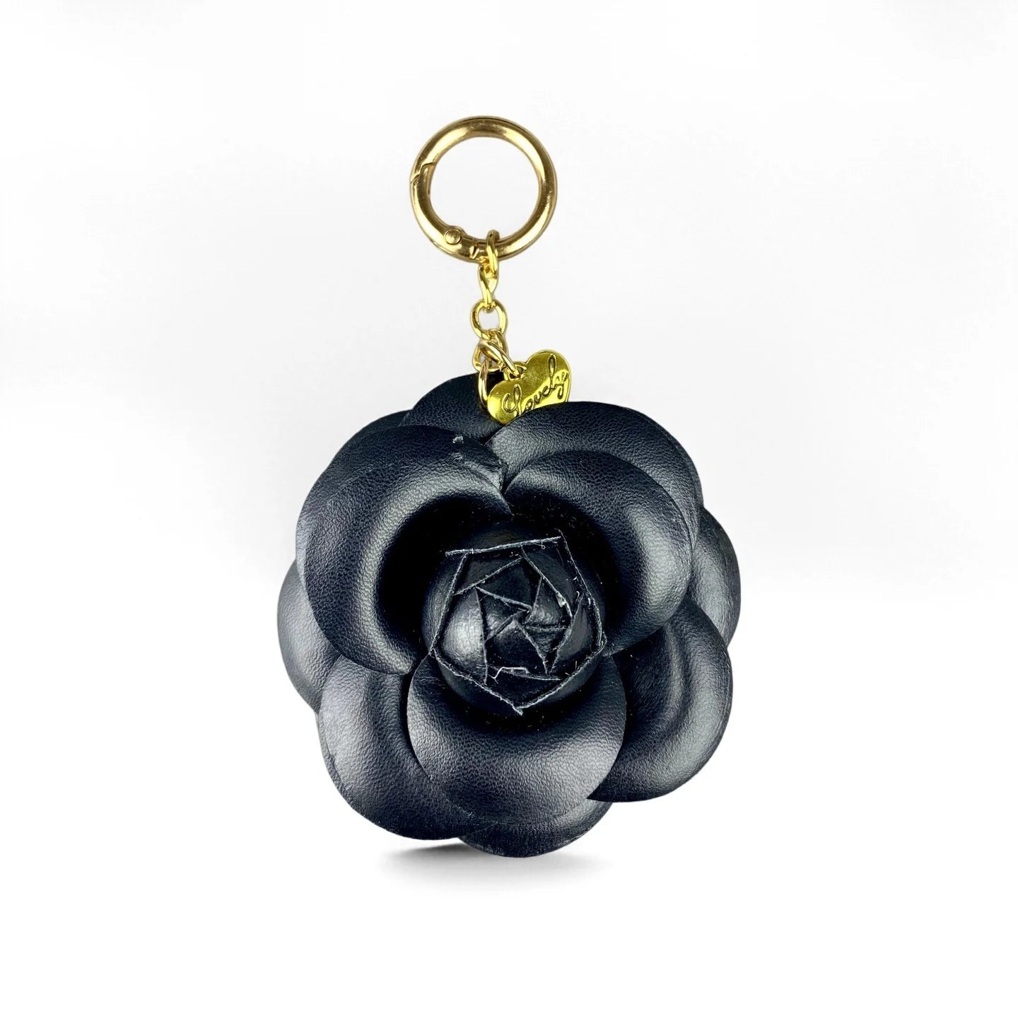 Elegant PU Leather Camellia Keychain, Timeless Neutral Tone Bag Clip Charm, 3D Floral Pendant for Handbag, Gift For Women