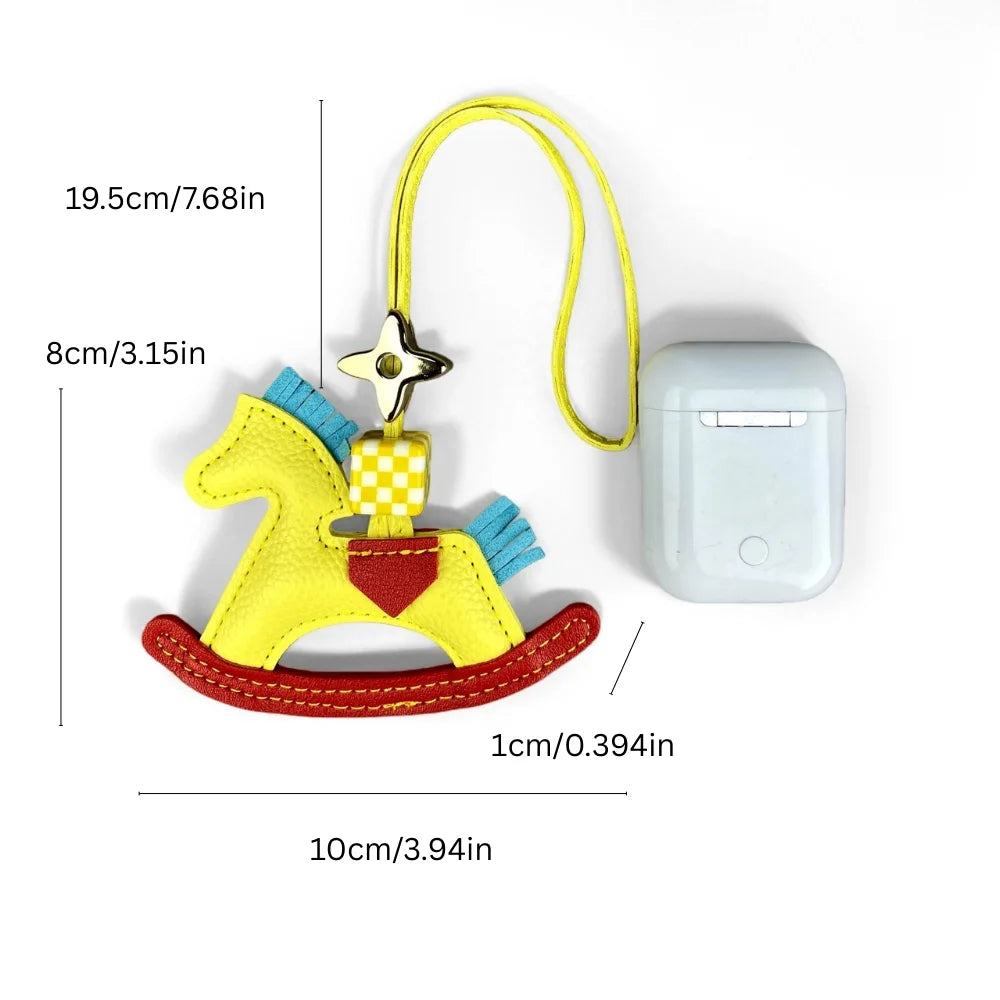 Cute PU Leather Rocking Horse Keychain/Bag Charm-Handcrafted PU Leather, Vibrant Colors, Cheerful Gift For Bag Accessory
