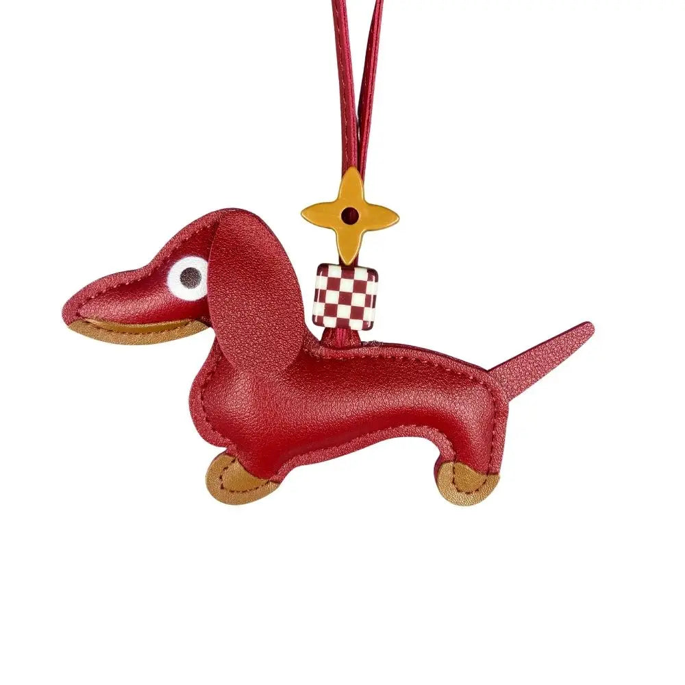 12-Color Dachshund Leather Keychain-Adjustable Leather Cord with Beads-PU Leather-Ideal Bag Accessory-Perfect Gift
