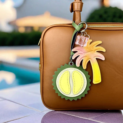4 Pcs Summer Beach Style PU Leather/Eva Keychain/Bag Charm-Coconut Tree/Durian/Cubes/Crocs Shoes/Cocktail-Bag Accessories/Gift