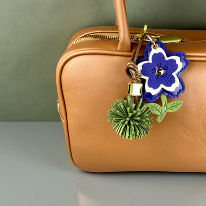 3-Tier PU Leather Flower Keychain/Bag Charm-Stylish PU Leather Ball Charm, 4 Classic Colors Bag Accessory for Handbags, Gifts
