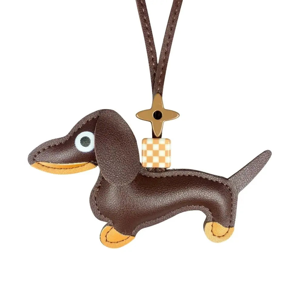12-Color Dachshund Leather Keychain-Adjustable Leather Cord with Beads-PU Leather-Ideal Bag Accessory-Perfect Gift