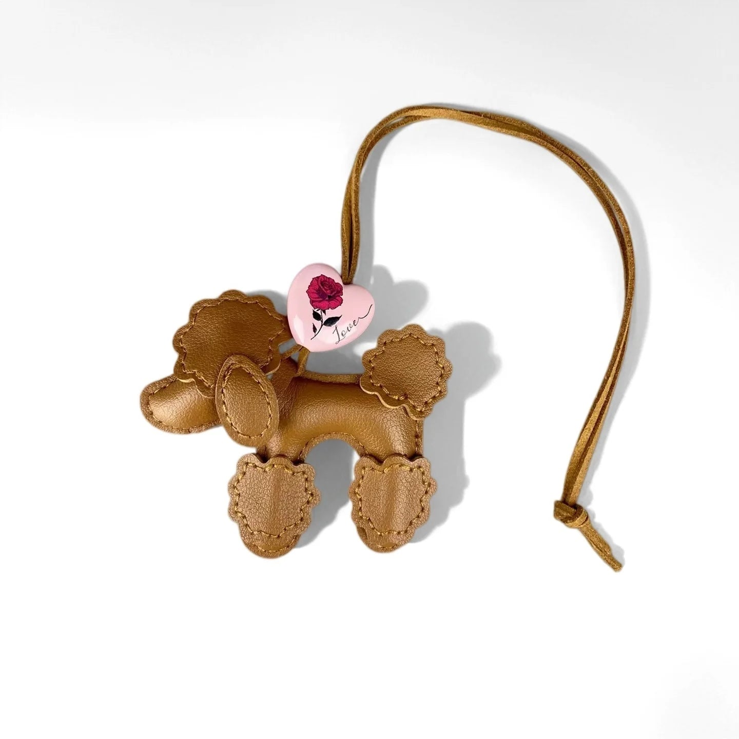 3 Colors PU Leather Poodle Dog Bag Charm/Keychain-Cute Puppy Purse Accessory with Love Heart Pendant, Lovely Gift for Dog Lovers
