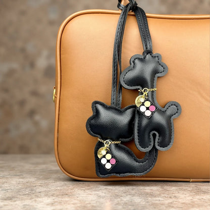 Stylish PU Leather Giraffe & Cat with Eyeshadow Palette Pendant NecklaceKeychain/ Bag Charm-Fashionable & Fun Accessory for Bags