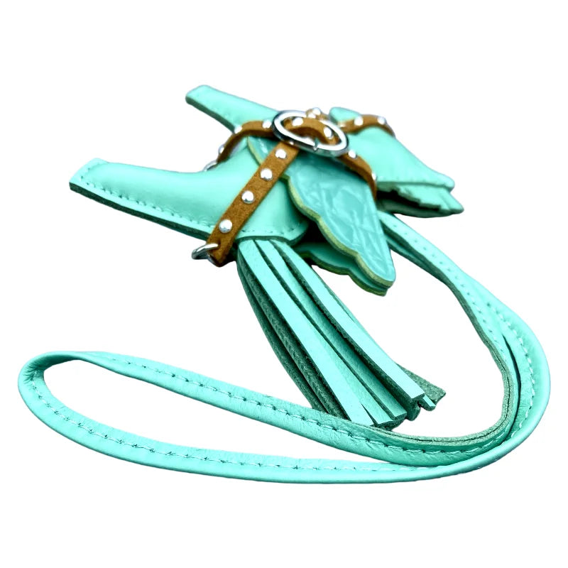 Soft Genuine Sheepskin Pegasus Pony Charm with Crocodile-Embossed Wings And Detachable Rivet Rope Accents Premium Gift Accessory