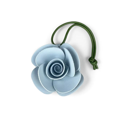 Elegant 3D PU Leather Camellia Flower Bag Charm, Handmade Floral Pendant with Olive Green Leather Strap, Stylish Purse Accessory