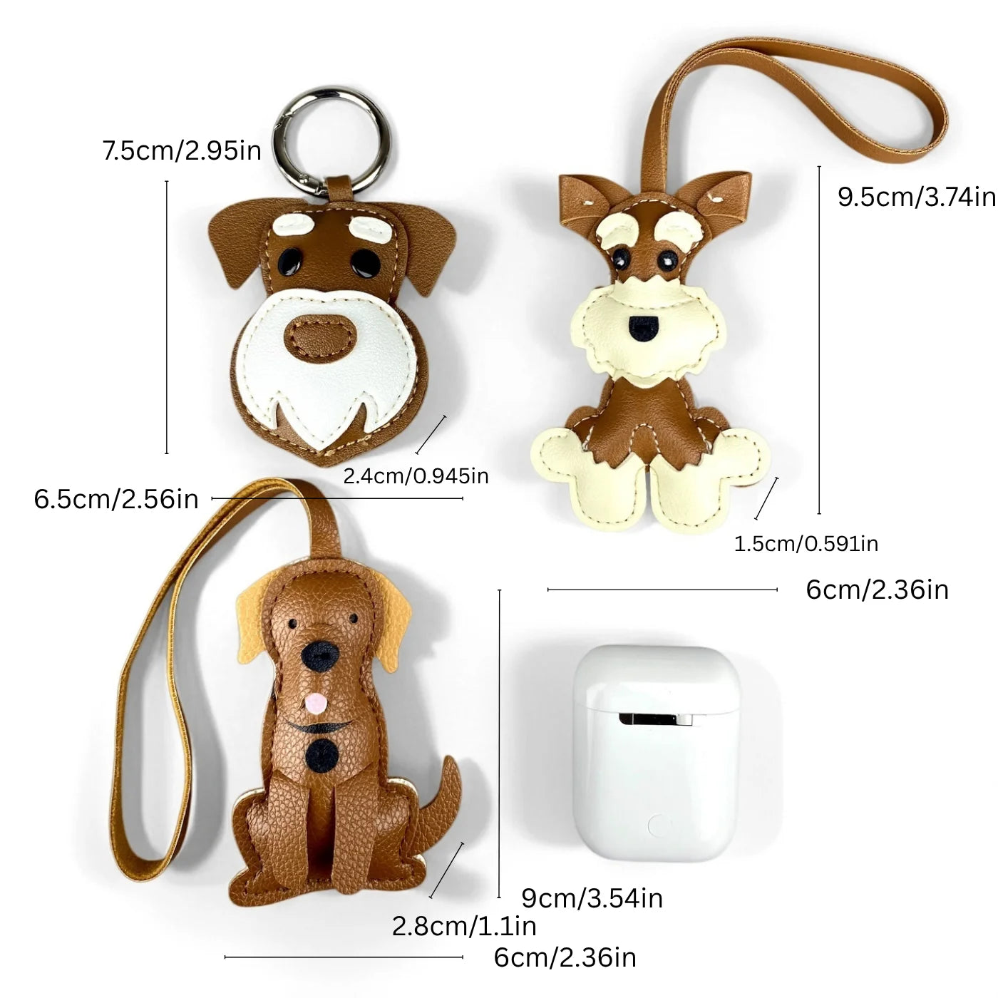 Brown PU Leather Dog Keychain Charm-Cute Puppy Pendant for Purse/Bag, Everyday Carry Accessory for Women & Men/Perfect Gift