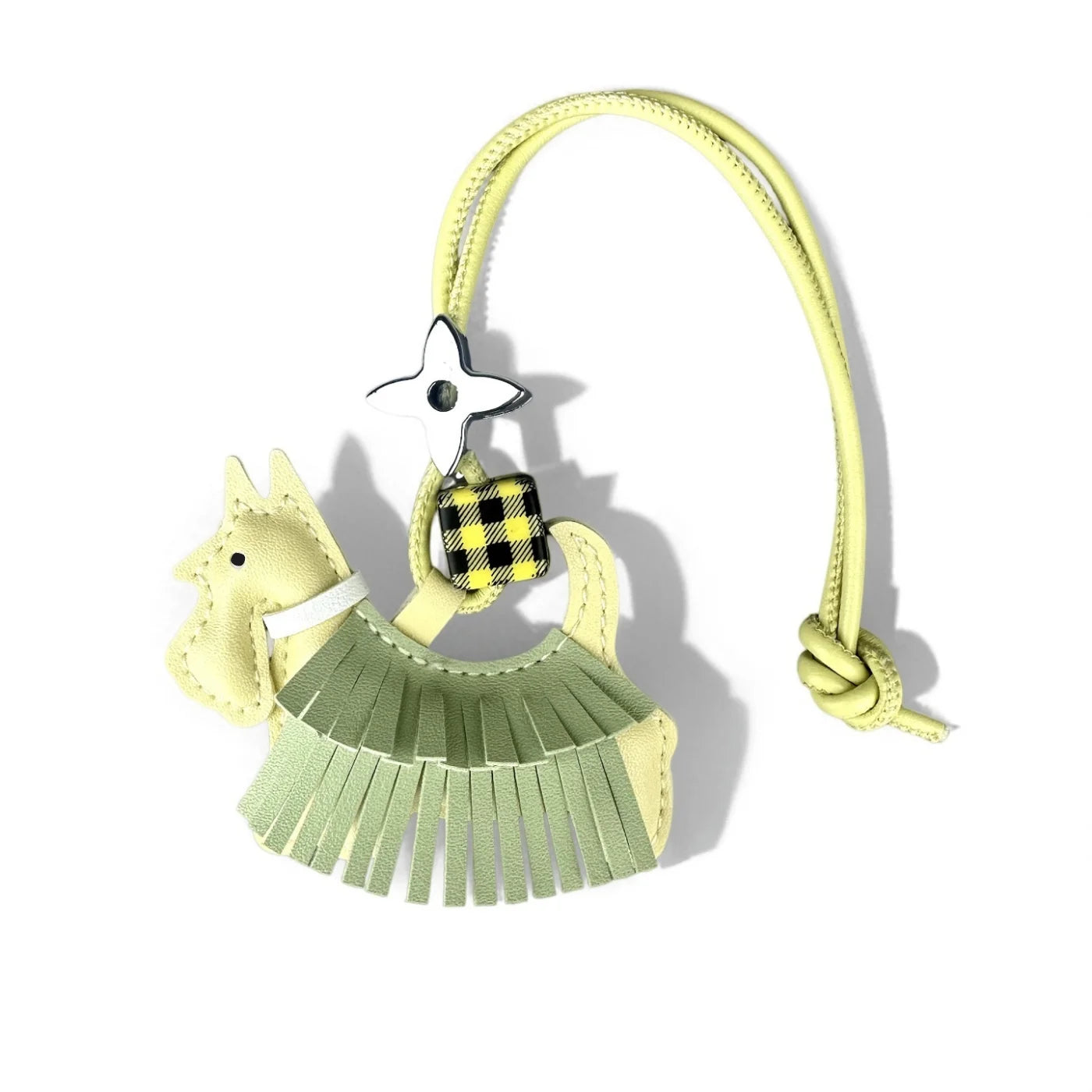 Trendy PU Leather Schnauzer Bag Charm with Tassel Fringe & Plaid Beads –Unique Car/Bag Accessory/Cute Ornament for Dog Lovers