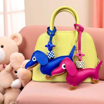 12-Color Dachshund Leather Keychain-Adjustable Leather Cord with Beads-PU Leather-Ideal Bag Accessory-Perfect Gift