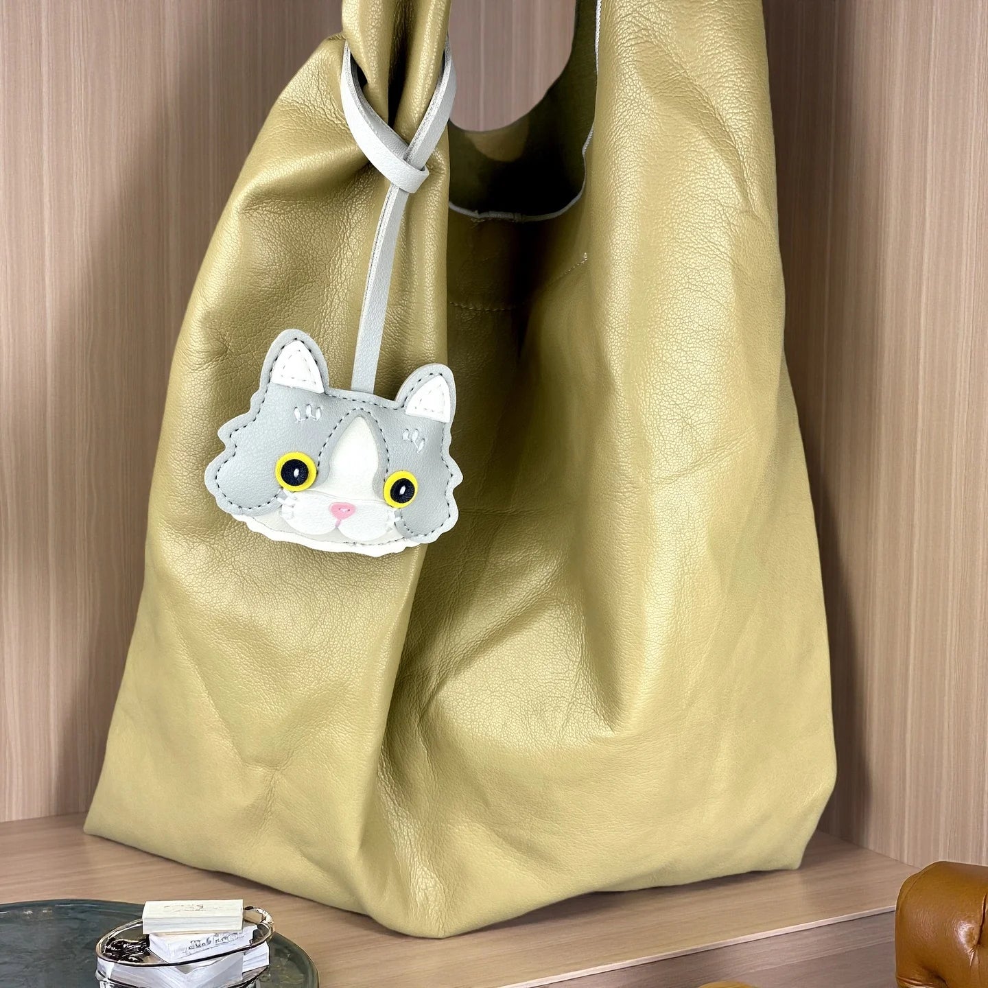 Plump & Handmade PU Leather Kitten Keychain/Bag Charm - 3D Detailed Face, Cute Charm for Daily Joy!-Perfect Gift/Bag Accessory