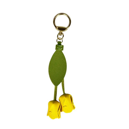 8-Color Soft PU Leather Tulip Bag Charm– Elegant Hanging Floral Accessory with Metal Ring, Realistic Bloom Design for Backpack