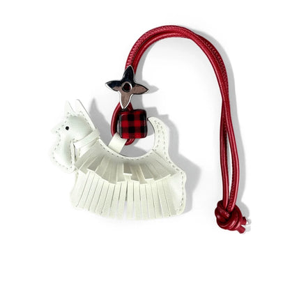 Trendy PU Leather Schnauzer Bag Charm with Tassel Fringe & Plaid Beads –Unique Car/Bag Accessory/Cute Ornament for Dog Lovers