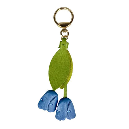 8-Color Soft PU Leather Tulip Bag Charm– Elegant Hanging Floral Accessory with Metal Ring, Realistic Bloom Design for Backpack