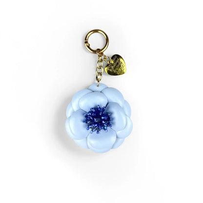 Blue Theme Floral Pu Leather Keychain/Bag Charm-Blue Flower Purse Charm Car Hanging Decor-Unique Calming Aesthetic Gift For Bag