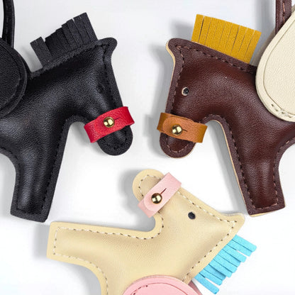 Elegant Winged Pony Keychain with Detachable Mouth Strap | Hand-Stitched Premium PU Leather Bag Charm with Plush Filling, Gift