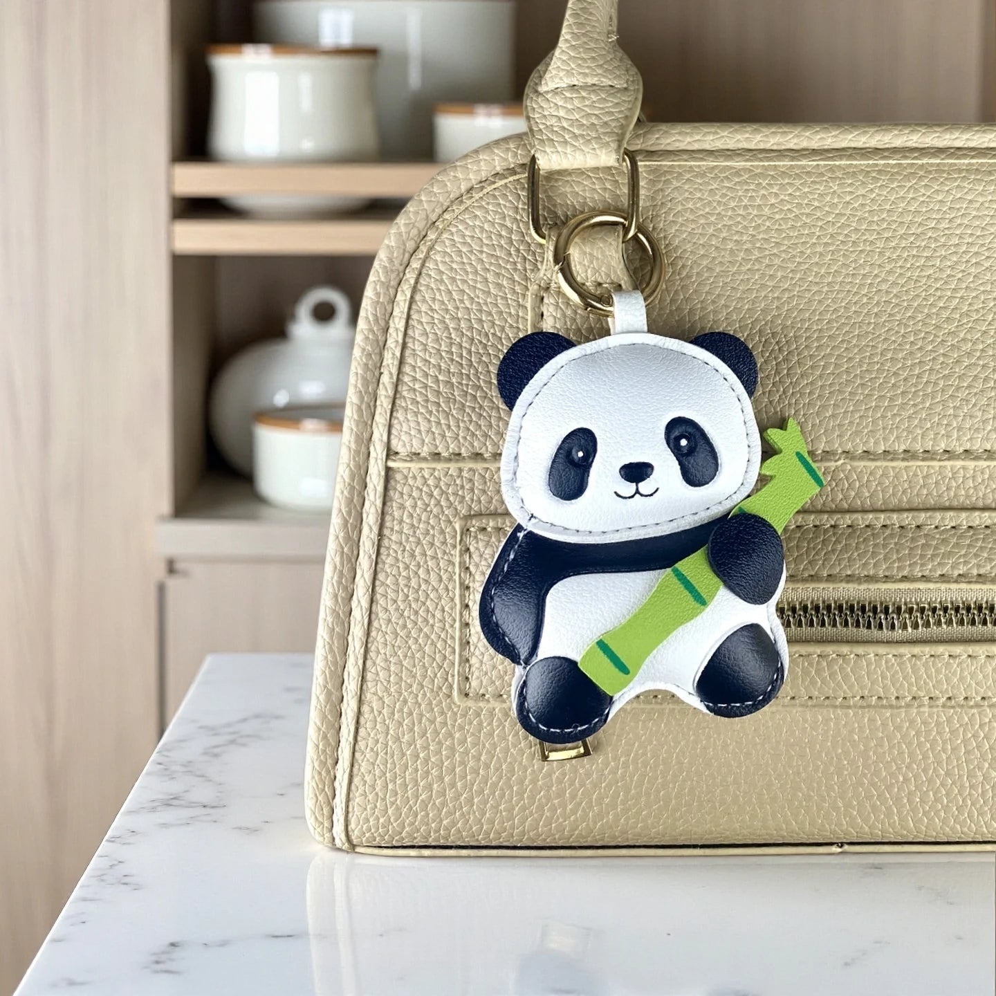 4 Style PU Leather Panda Keychain/Bag Charm-Classic Black/White Versatile Accessory for Purses, Backpacks, Keys, and Room, Gift