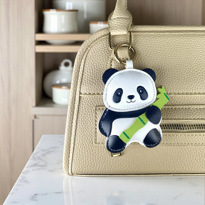 4 Style PU Leather Panda Keychain/Bag Charm-Classic Black/White Versatile Accessory for Purses, Backpacks, Keys, and Room, Gift