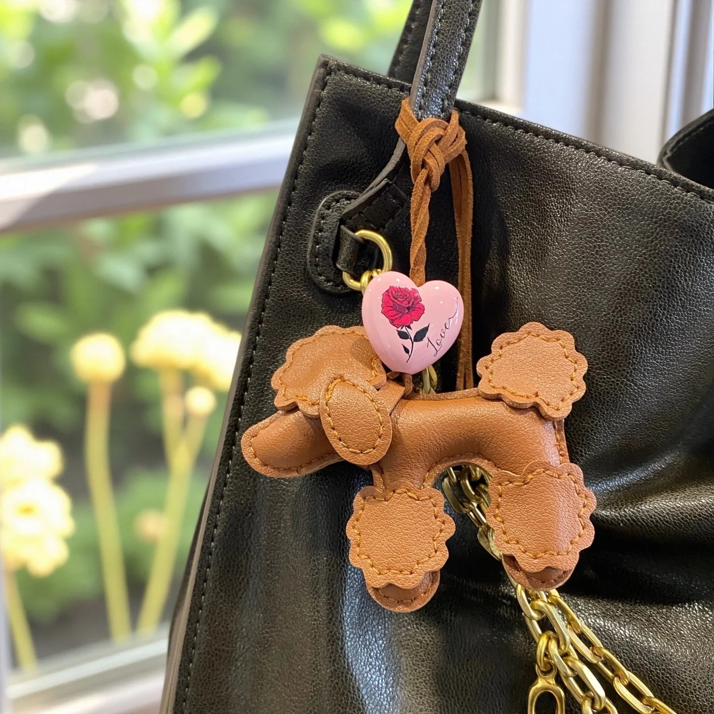 3 Colors PU Leather Poodle Dog Bag Charm/Keychain-Cute Puppy Purse Accessory with Love Heart Pendant, Lovely Gift for Dog Lovers