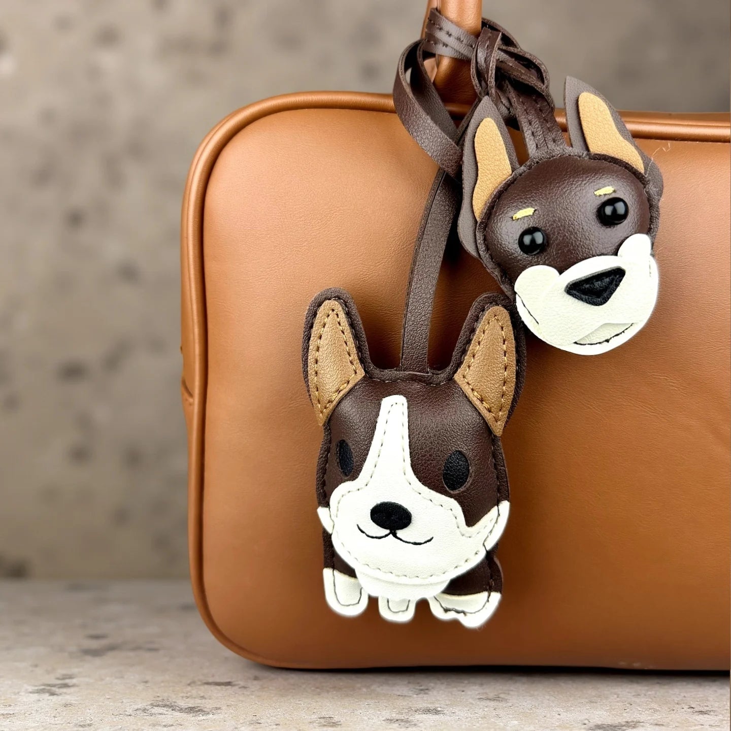Chocolate Brown PU Leather Dog Bag Charms-Schnauzer French Bulldog Doberman Corgi Pendant for Bags, Perfect Gift for Dog Owners