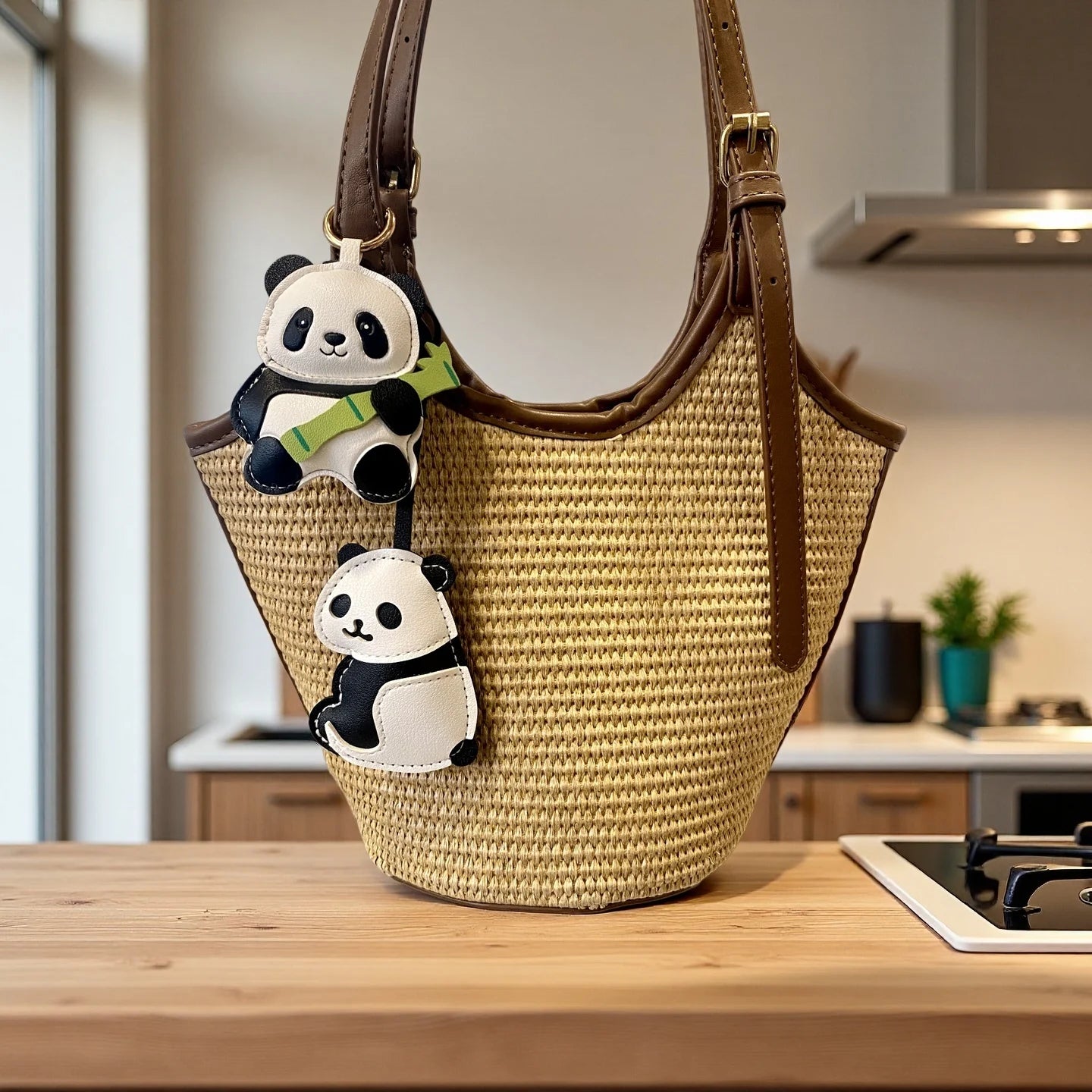 4 Style PU Leather Panda Keychain/Bag Charm-Classic Black/White Versatile Accessory for Purses, Backpacks, Keys, and Room, Gift