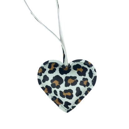 Leopard Print Heart Keychain - Faux Leather Padded Lanyard Charm for Bags & Phones