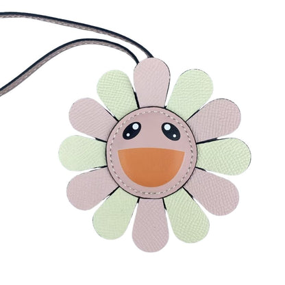 Top Grain Leather Sunflower Bag Charm - Palm-Textured Multicolor Rainbow Smiley Face