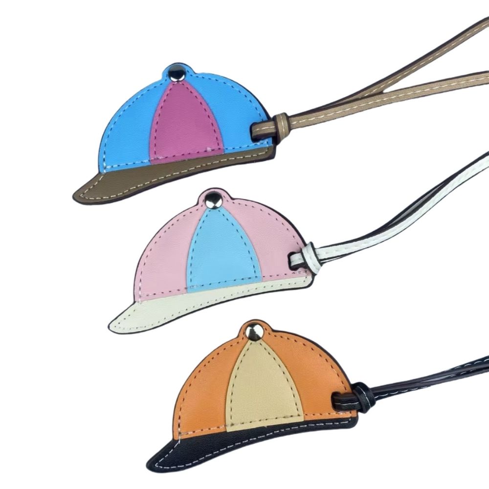 Hand-Stitched PU Leather Baseball Cap Charm - Color-Block Mini Hat Bag Pendant Accessory