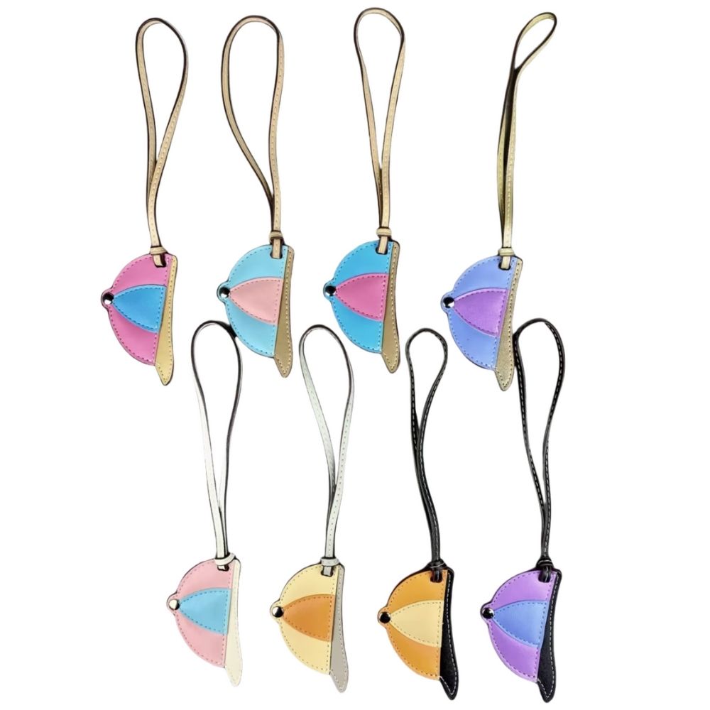 Hand-Stitched PU Leather Baseball Cap Charm - Color-Block Mini Hat Bag Pendant Accessory