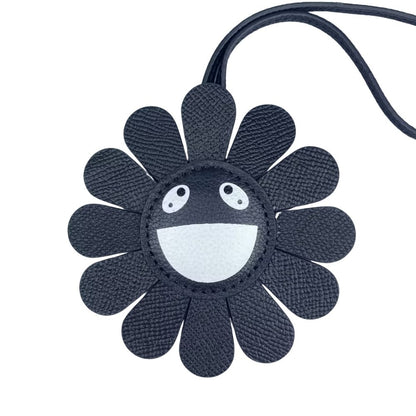 Top Grain Leather Sunflower Bag Charm - Palm-Textured Multicolor Rainbow Smiley Face