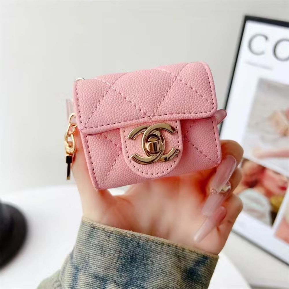 Chan-el Luxury Mini Bag Airpod Case Bag Magnetic Buckle With Gold Metal Chain