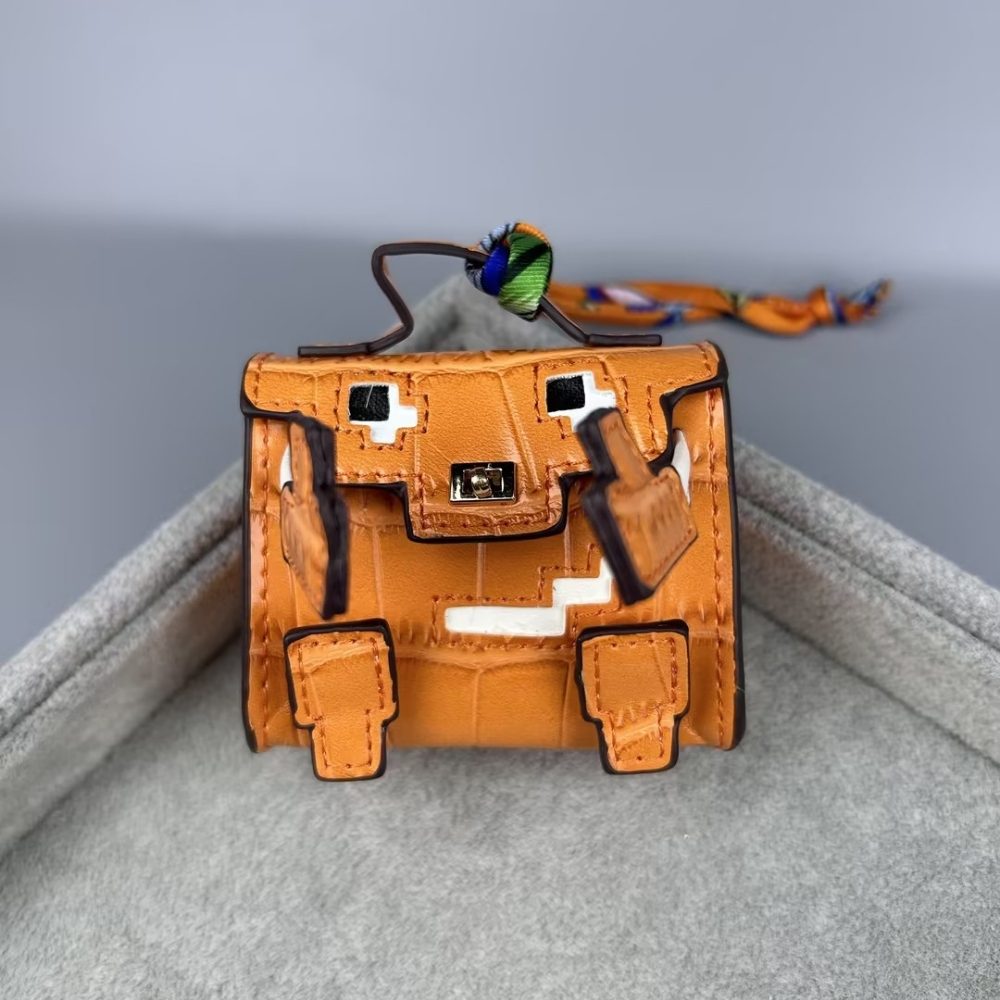 Glossy Croc Embossed Smiley Mosaic Doll Pouch | Y2K Mini Bag Charm – Cute Keychain Coin Purse & AirPods Holder for Handbag