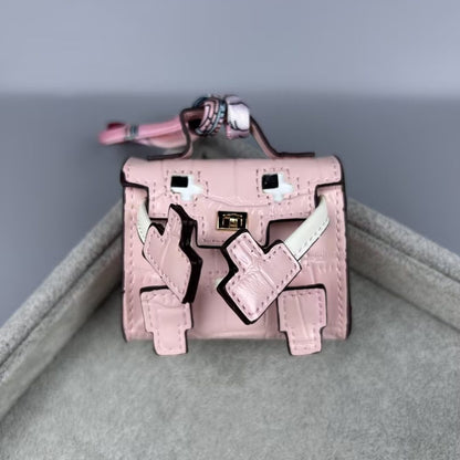 Glossy Croc Embossed Smiley Mosaic Doll Pouch | Y2K Mini Bag Charm – Cute Keychain Coin Purse & AirPods Holder for Handbag