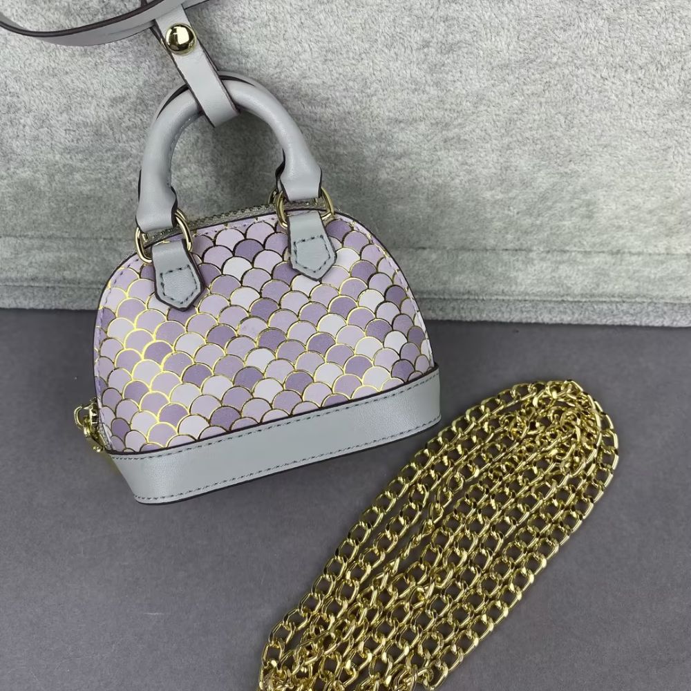 L-V Print  Mini Bags Classic Leather & Fish Scale Shell Bag