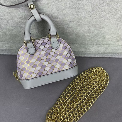 L-V Print  Mini Bags Classic Leather & Fish Scale Shell Bag