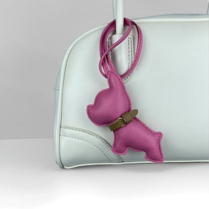 Mini PU Leather Bulldog Bag Charm - Leather-Look Strap Pendant for Purses